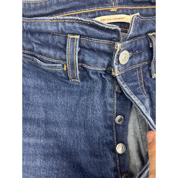 Levi's Ribcage Straight Jeans Womens 27x27 Blue High Rise Button Fly Raw Hem - Picture 3 of 10